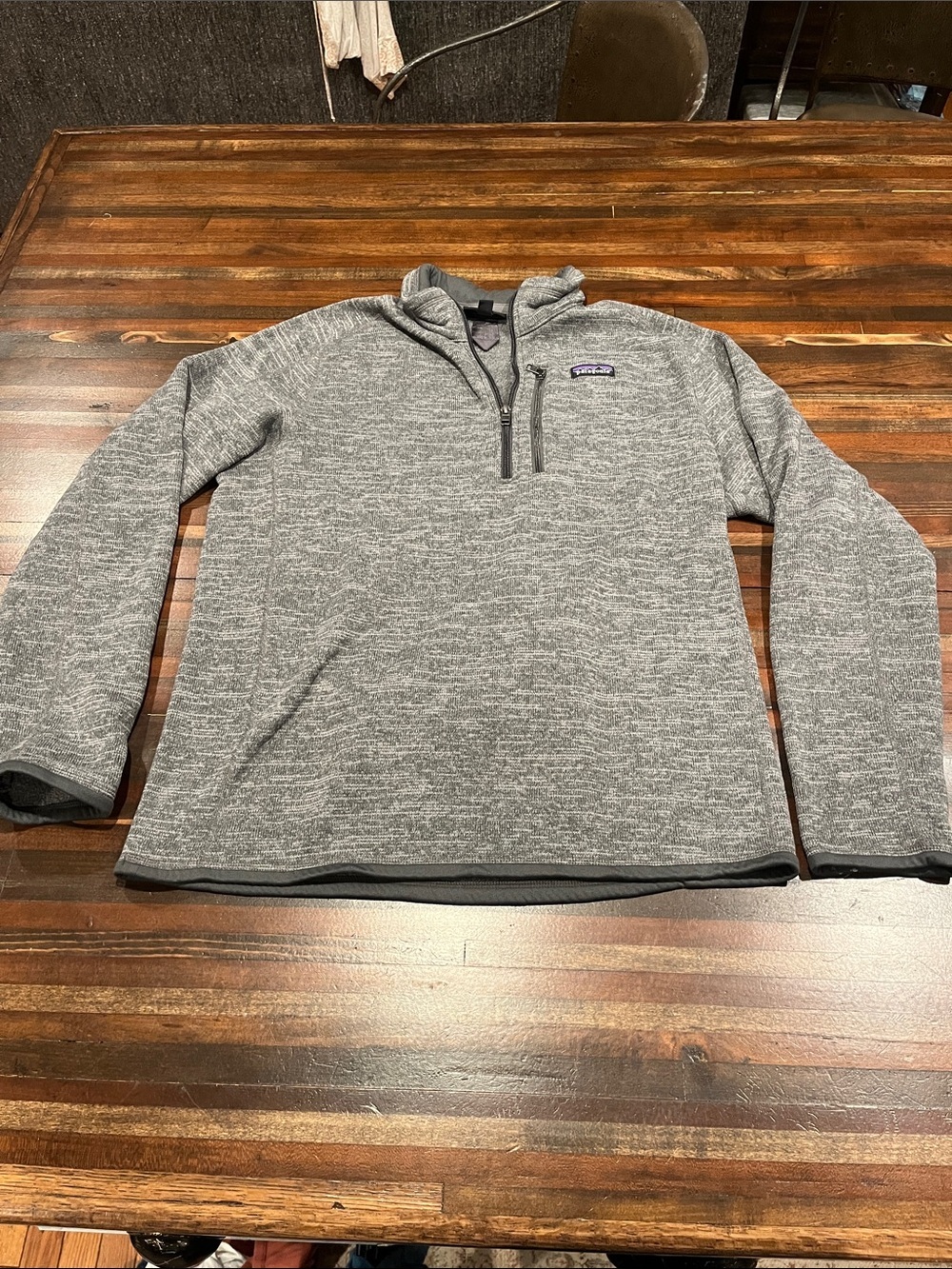 Patagonia Men's Heather Gray Quarter-Zip Hooded Fleece Pullover Large